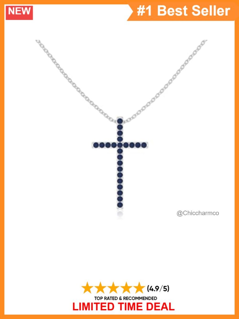 Blue Sapphire Cross Pendant Necklace 18K Gold Vermeil